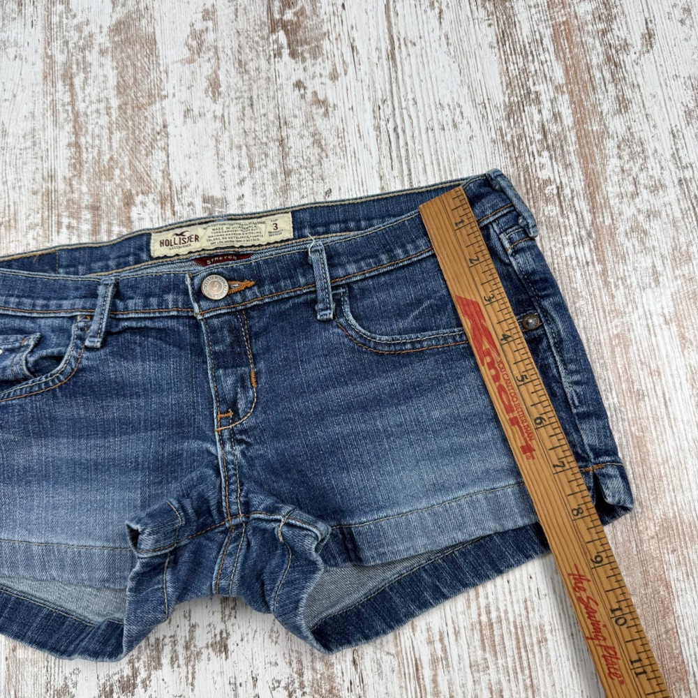 VTG Y2K Hollister Ultra Low Rise Denim Mini Micro Shorts Stretch Size 3 Mallcore - Picture 5 of 8